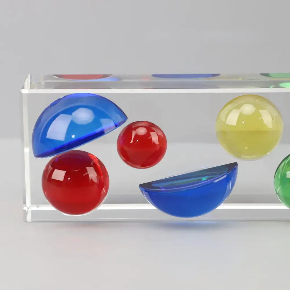 Clear acrylic box with decorbites crystal color glossy glass color sphere half in red blue yellow and green for living room decor