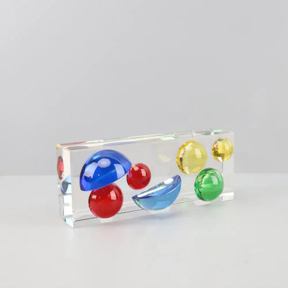 Transparent rectangular acrylic block with embedded red blue green yellow glass spheres modern crystal color sphere decorbites