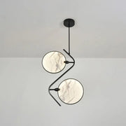 DecorBites™ modern acrylic led island lamp with black metal frame and circular marble-patterned glass shades for tearooms
