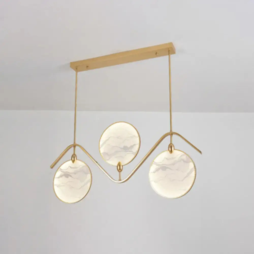 DecorBites modern acrylic led circular fan island lamp with gold-toned pendant and marble-patterned glass shades