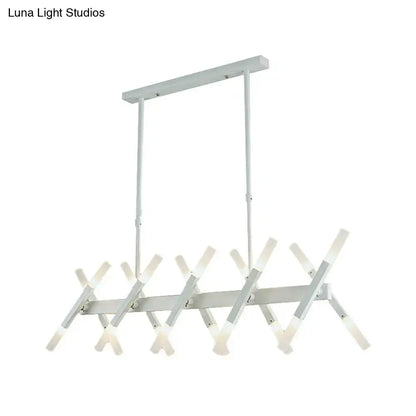 Decorbites modern acrylic tube island pendant light in black white with geometric cross design and frosted glass accents