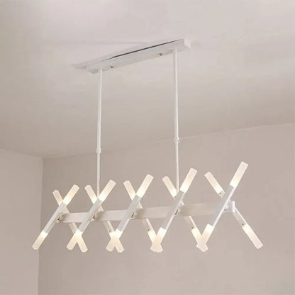Modern white acrylic tube island pendant light with intersecting illuminated bars lights black white for dining room