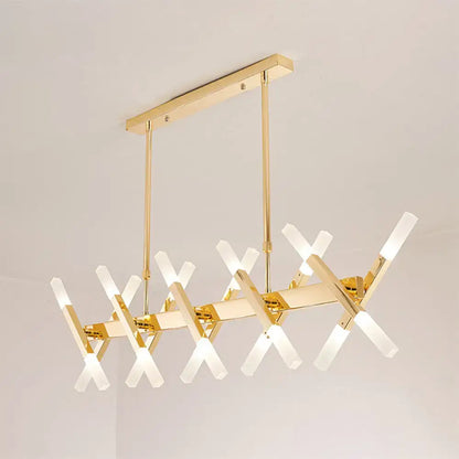 Gold-finished decorbites modern tube island pendant light with acrylic tube arms and frosted glass lights black white gold