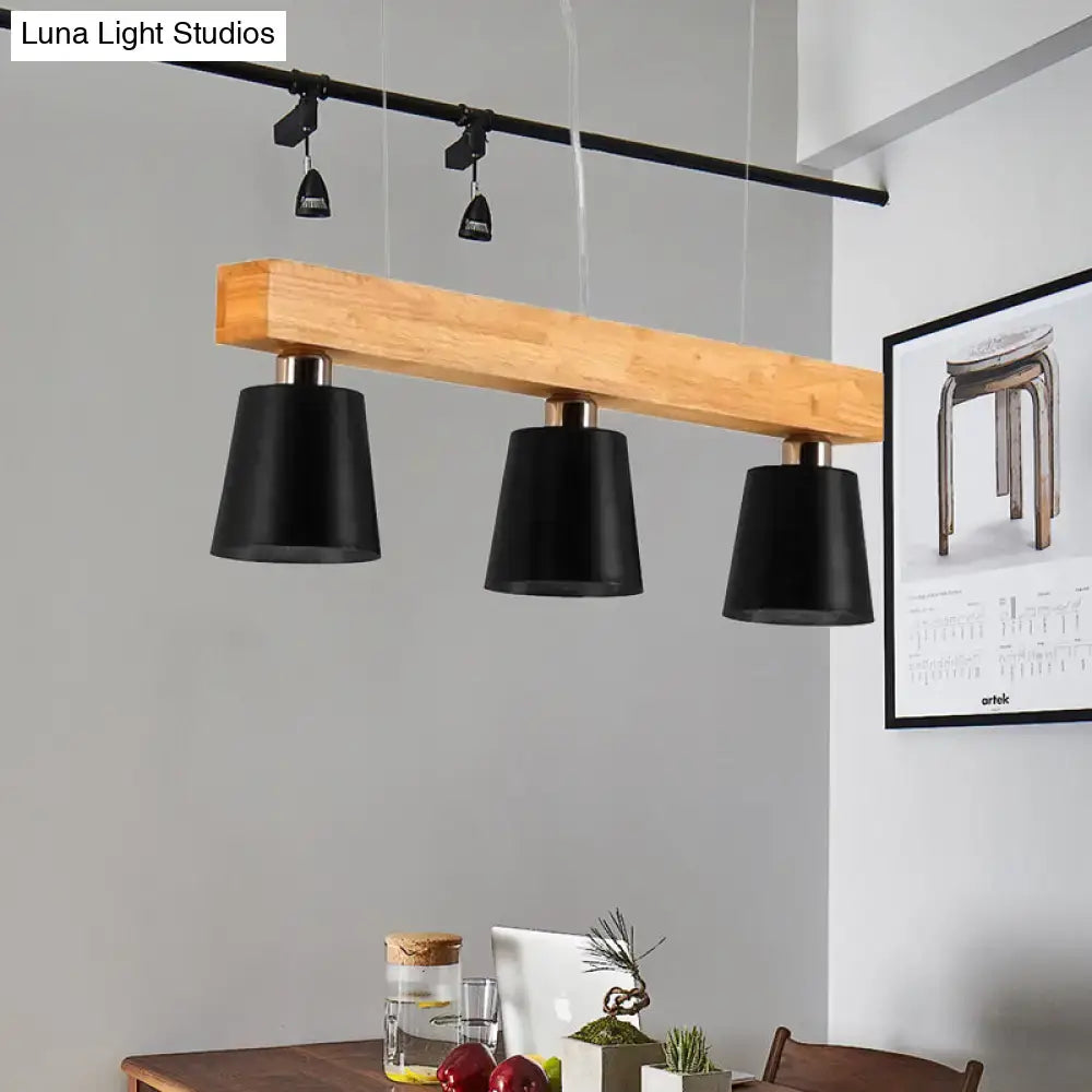 Decorbites™ modern adjustable black pendant lamp with natural wood beam e26 e27 sockets suspended from metal track