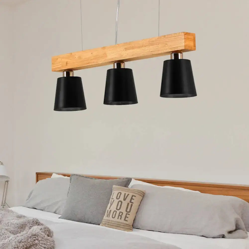 DecorBites modern adjustable black pendant lamp with natural wood beam compatible with e26 e27 bulbs above bed