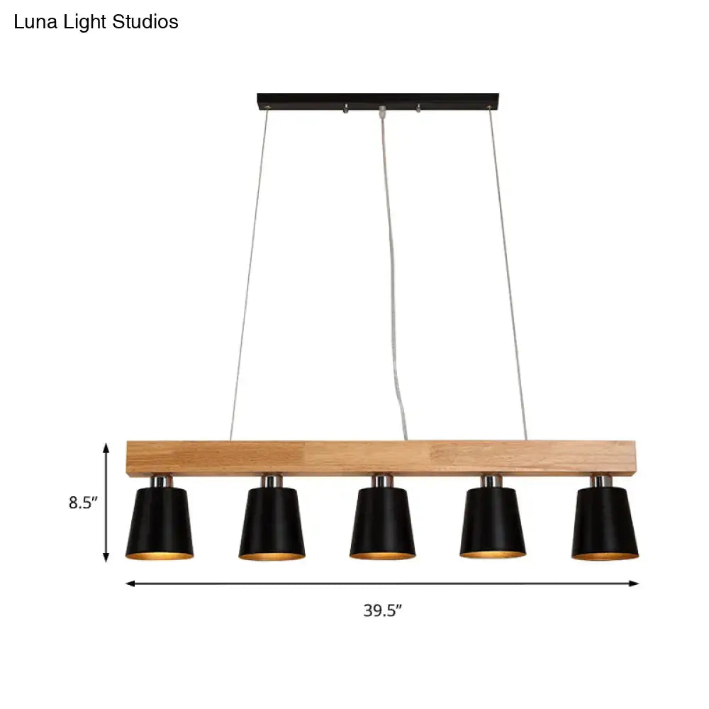 DecorBites modern adjustable black and wood pendant lamp with five cylindrical shades compatible with e26 e27 bulbs