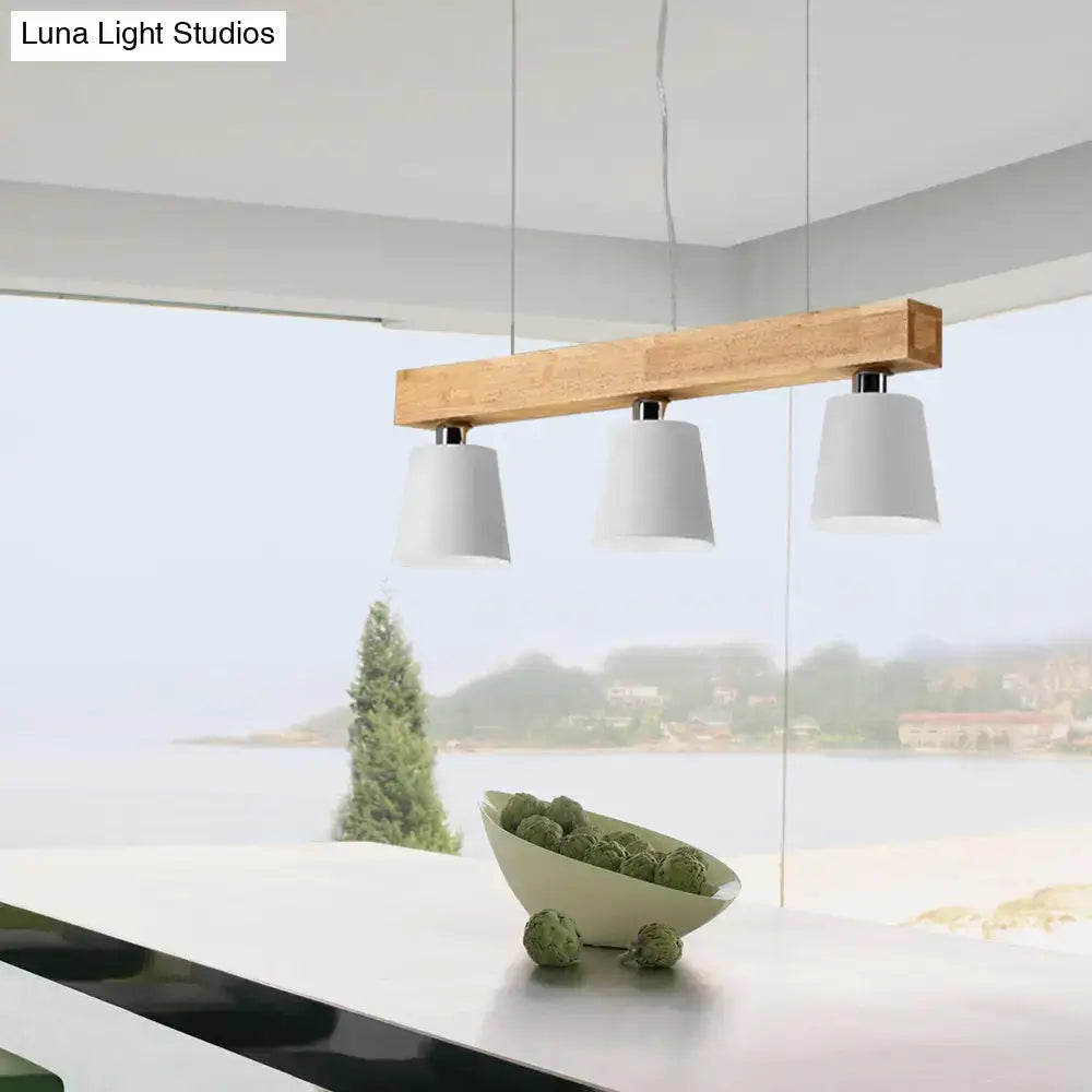 Decorbites modern wooden pendant lamp with three white cone shades compatible with e26 e27 bulbs