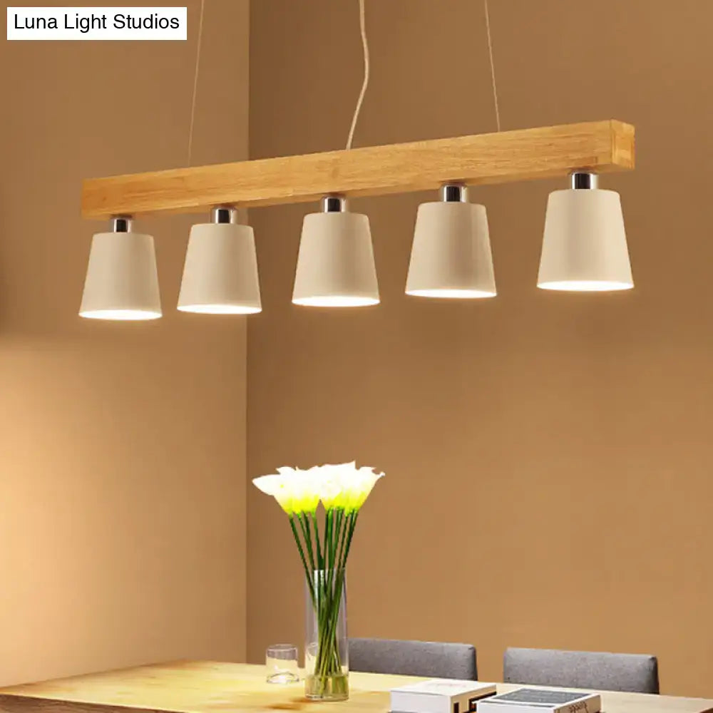 DecorBites modern adjustable cone pendant lamp with five off-white wooden shades and metallic accents for e26 e27 bulbs
