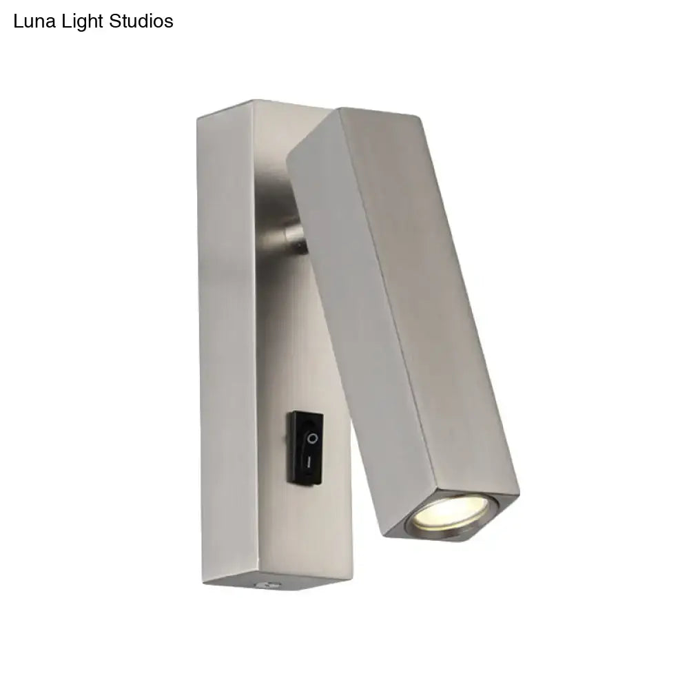 Modern adjustable silver white led reading lamp bedroom sconce with brushed stainless steel and sleek rectangular design