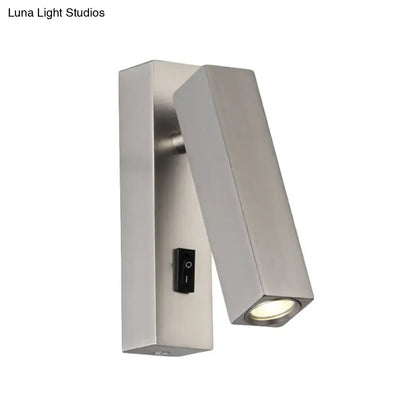 Modern adjustable silver white led reading lamp bedroom sconce with brushed stainless steel and sleek rectangular design