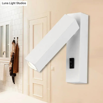 Modern adjustable silver white led reading lamp bedroom sconce with sleek white wall-mounted fixture and black silver switch panel