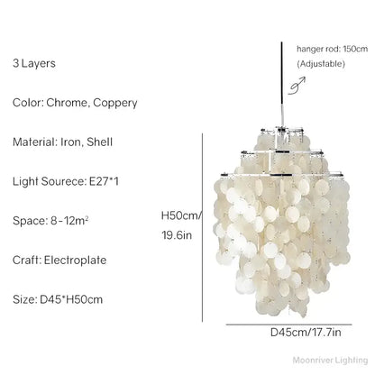 Modern aeolian bells shell chandelier with three chrome and coppery iron layers for living room decorbites aeolian bells