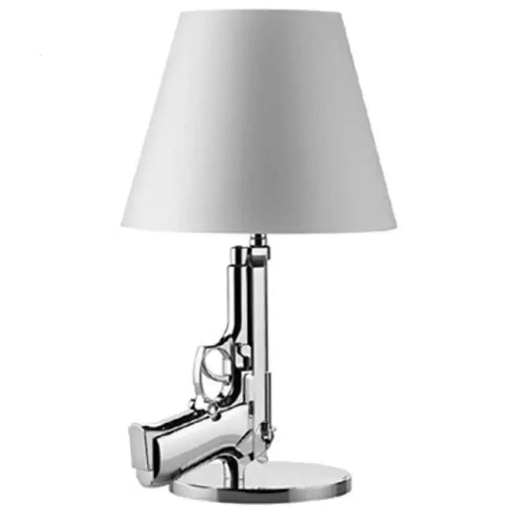 Modern ak47 gun lounge floor lamp with chrome finish pistol shape and white conical shade for bedroom lighting