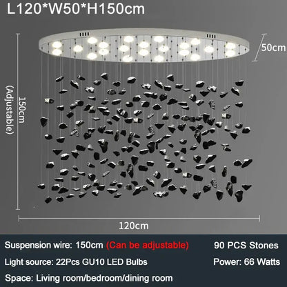Modern black stone pendant chandelier with 22 gu10 led bulbs and adjustable suspension wires for decorbites colorful crystal stone decor