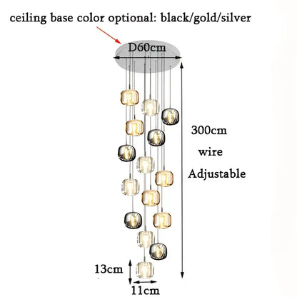 Adjustable 300cm decorbites crystal led chandelier with amber and gold glass globes for modern dining room decor