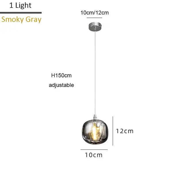Modern amber and gold decorbites crystal led chandelier with smoky gray glass pendant and adjustable height for dining room decor