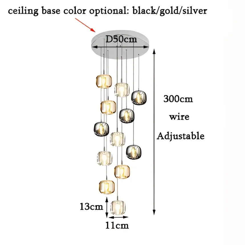 Adjustable modern amber and gold decorbites crystal led chandelier with clear faceted glass globes for dining room decor