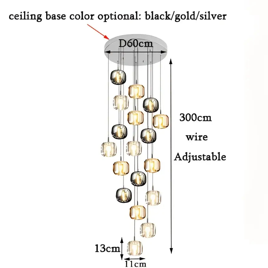 Silver-toned decorbites crystal led chandelier with cascading spherical and square glass bulbs for modern living room decor