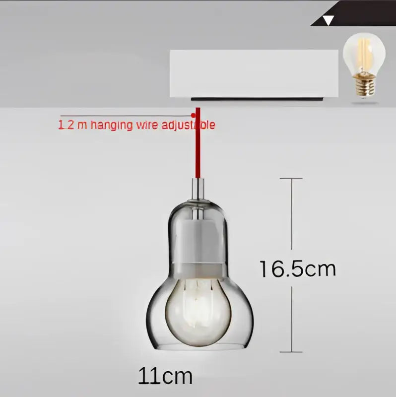 Modern amber and gray glass pendant lights featuring a clear glass pendant with visible bulb and adjustable hanging wire