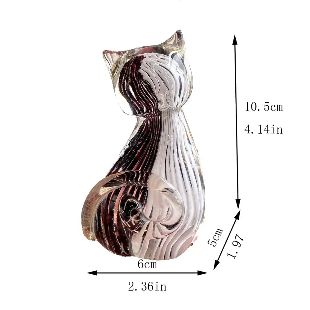 Modern amber and black glass cat figurine with translucent maroon and clear patterns for living room decor