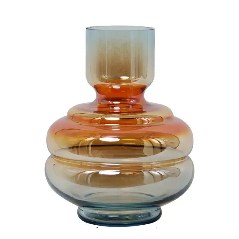 A sleek decorbites gradient glass vase in amber and teal hues ideal for modern living room decor