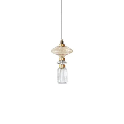 Modern pendant lamp with frosted amber glass top and ribbed clear glass ballet pendant for dining room lighting
