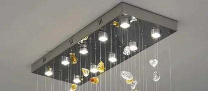 Rectangular modern gold-toned decorbites crystal dining chandelier with amber and clear crystals for living room light