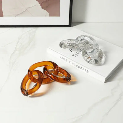 Transparent glass chain link bracelet with amber and clear segments ideal for modern amber colorful geometric ring decorbites