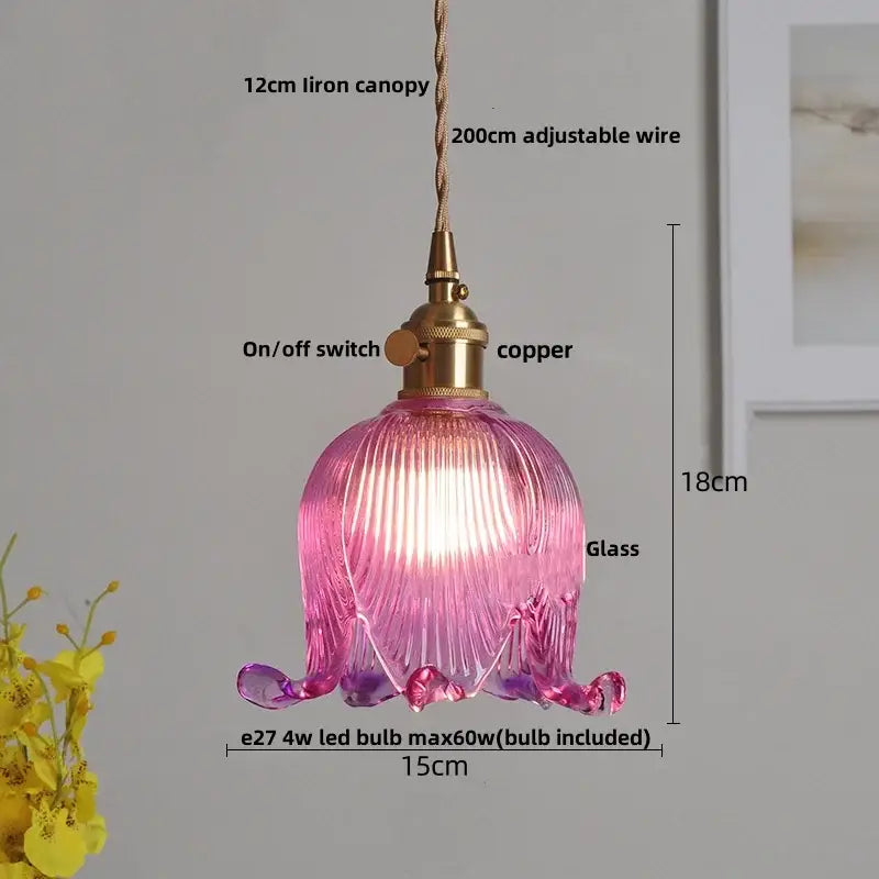 Modern amber copper glass led pendant light with pink ribbed glass shade and decorbites copper glass fixture