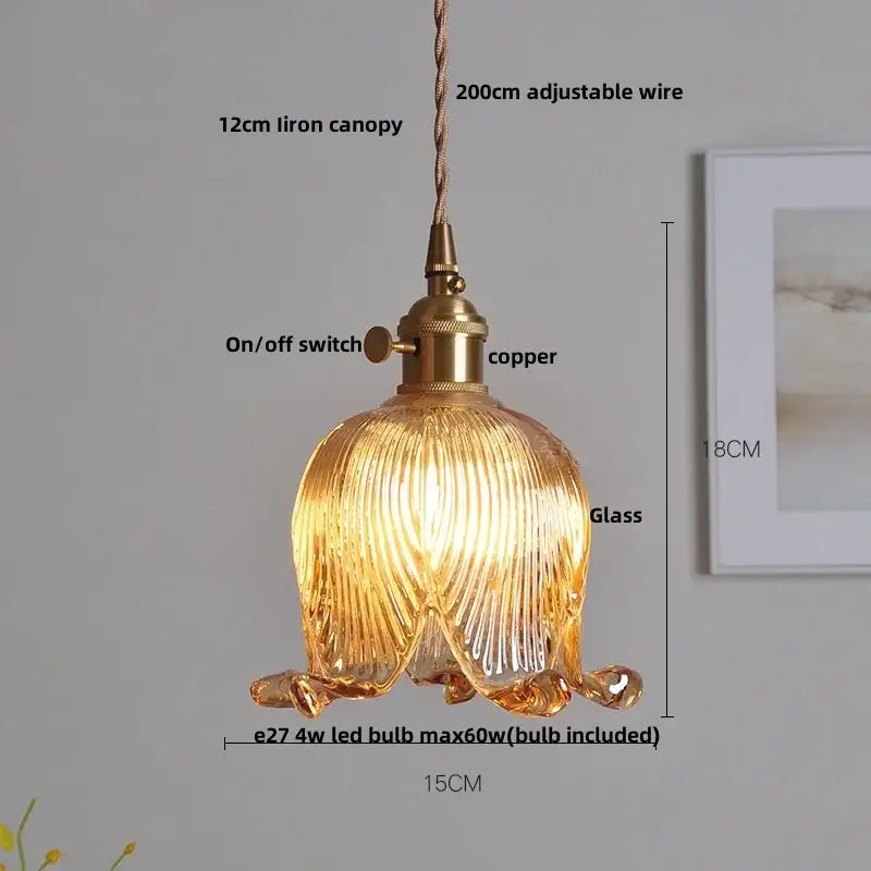 A warm-toned amber copper glass led pendant light with ribbed glass and brass copper fixture for kitchen decorbites copper glass