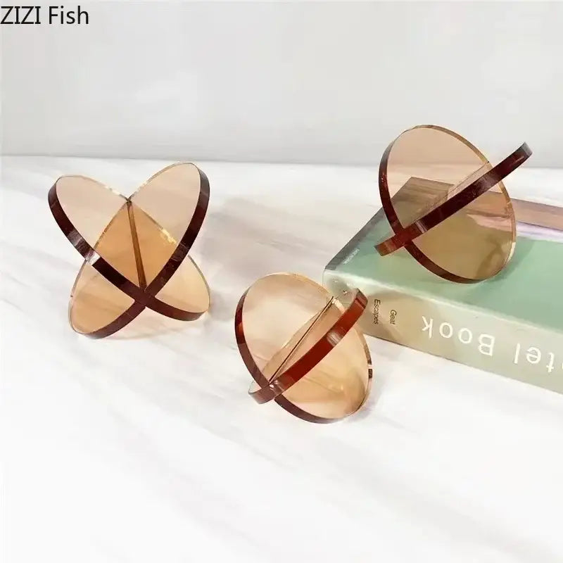 Modern amber acrylic geometric cross ornaments with dark brown edges by zizi fish for living room decorbites bookends