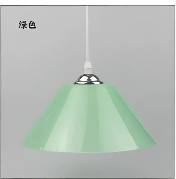 Modern pendant light with mint green pvc plastic shade and iron finish metallic fixture for dining room illumination