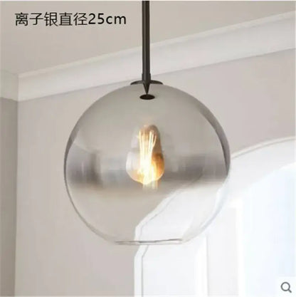 Modern amber glass ball led pendant light with 25cm clear globe and ion silver finish for kitchen decorbites glass ball