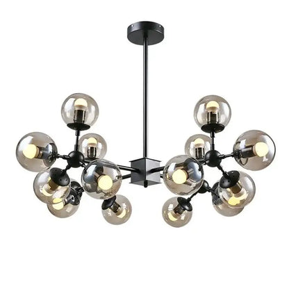 Black metal pendant light with multiple smoked amber glass ball pendant shades for modern dining room decorbites lighting