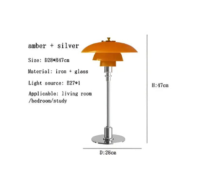 Modern amber glass desk lamp with silver tiered glass shade and sleek iron base for living room decorbites glass desk