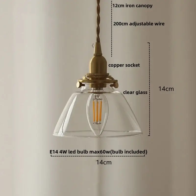 Antique brass-finished pendant light with clear amber glass led shade and e14 bulb for modern kitchen use