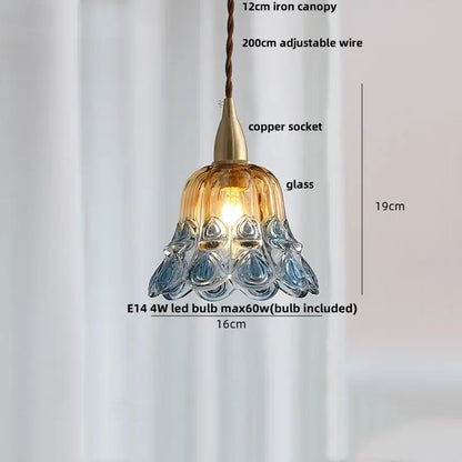 Modern amber glass led pendant light with delicate amber-tinted glass and copper socket for kitchen use
