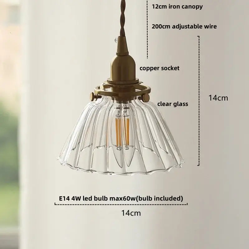 Antique brass-finished pendant light with amber glass led fluted shade and e14 led bulb for modern kitchen use