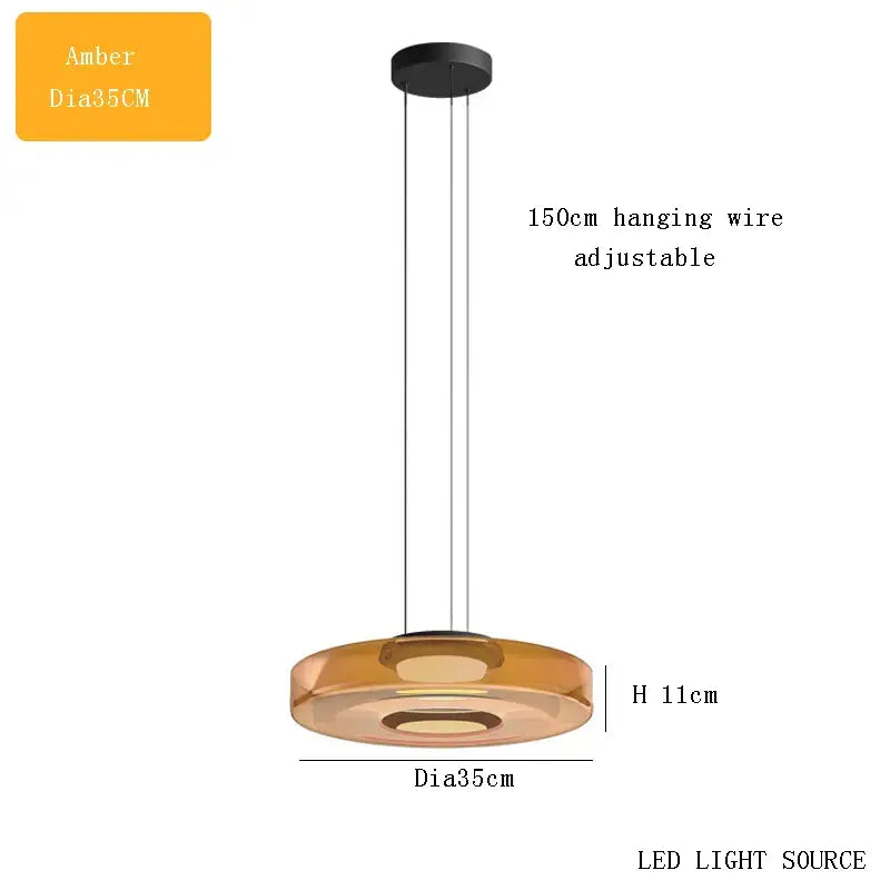 Modern amber glass plate ceiling pendant light with 35cm diameter sleek design and led lighting for dining room