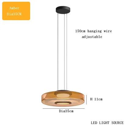 Modern amber glass plate ceiling pendant light with 35cm diameter sleek design and led lighting for dining room