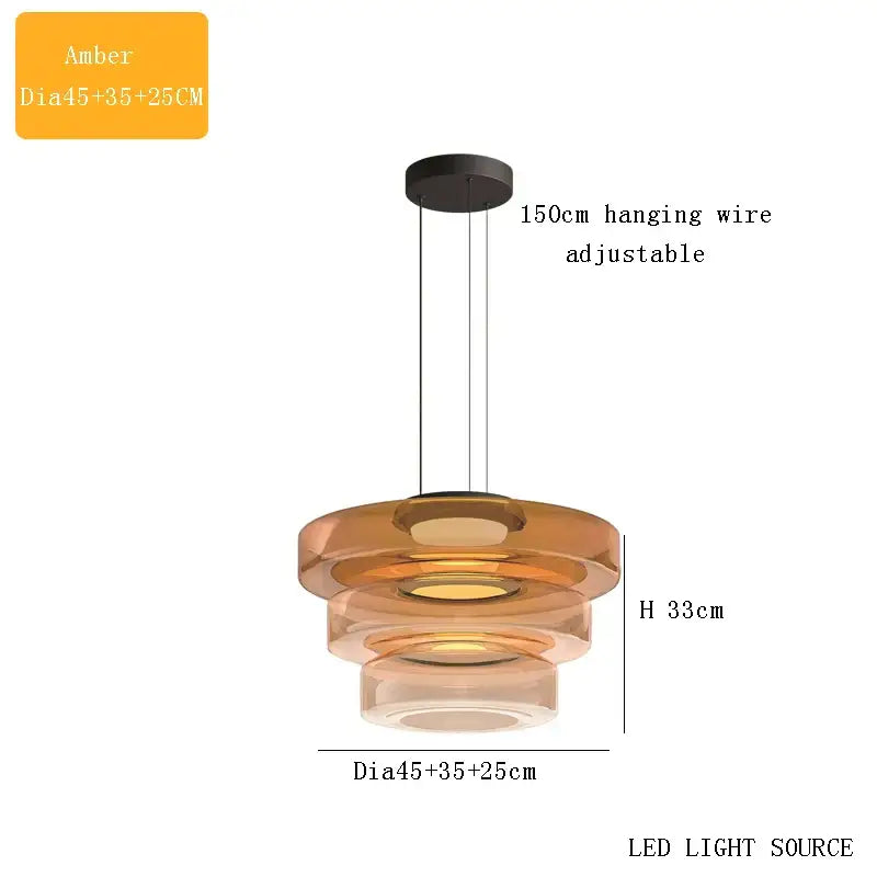 Modern amber-colored glass plate ceiling pendant light with tiered circular design and led lighting for dining room