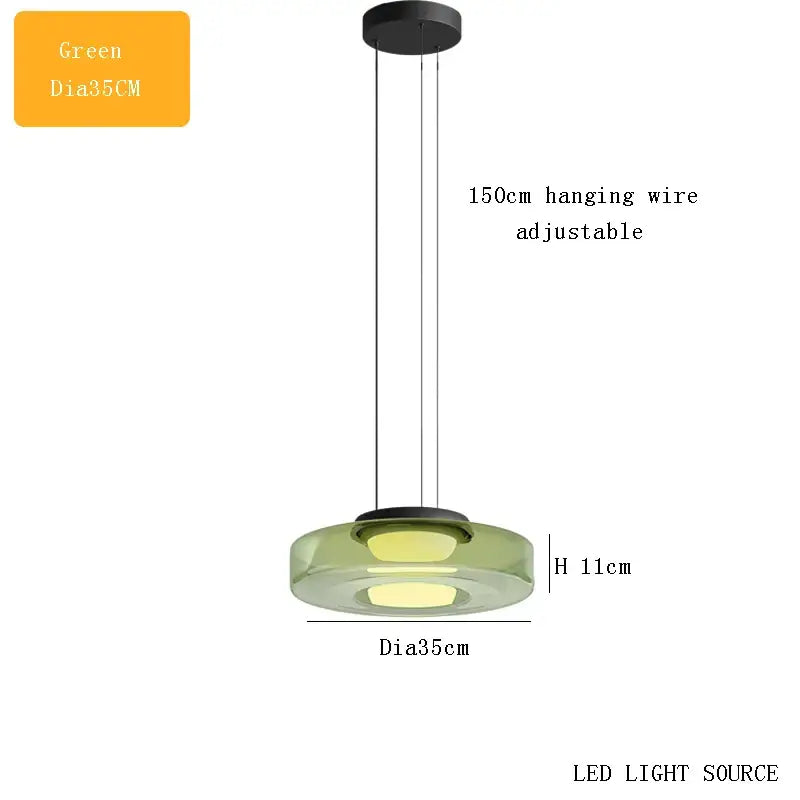 Modern green glass pendant light with sleek design and adjustable 150cm wire for dining room plate ceiling pendant