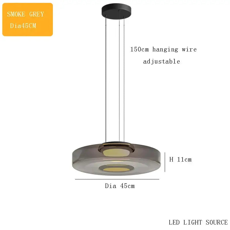 Smoke grey circular pendant light with sleek modern design and led light source for glass plate ceiling pendant use