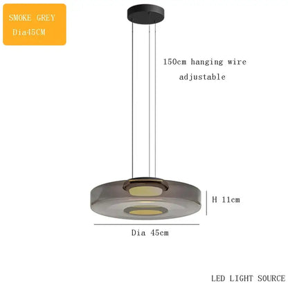 Smoke grey circular pendant light with sleek modern design and led light source for glass plate ceiling pendant use