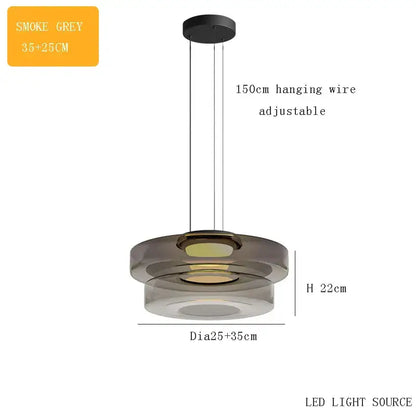 Smoke grey tiered glass pendant light with adjustable wire for dining room glass plate ceiling plate ceiling pendant