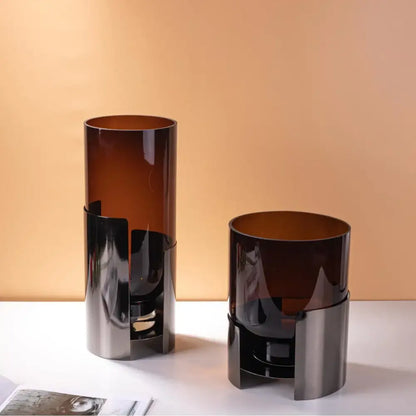 Two sleek cylindrical amber glass vases with silver bases from decorbites amber glass vase set for living room decor