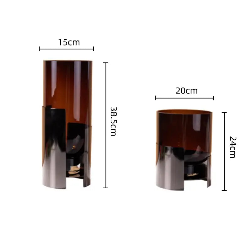 Modern amber glass vase set with silver base featuring two decorbites amber glass candle holders in different sizes