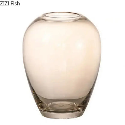 A sleek decorbites amber glass vase with a rounded body and sturdy base, perfect for living room decor