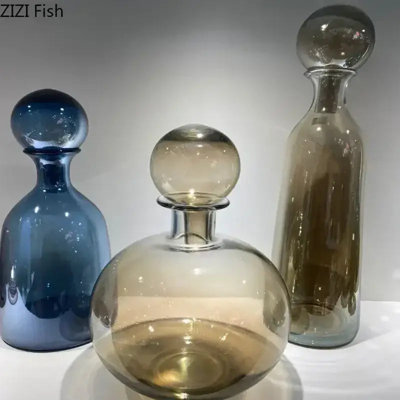 Modern amber glass vase trio featuring decorbites amber glass hydroponic decanters with blue amber and green hues