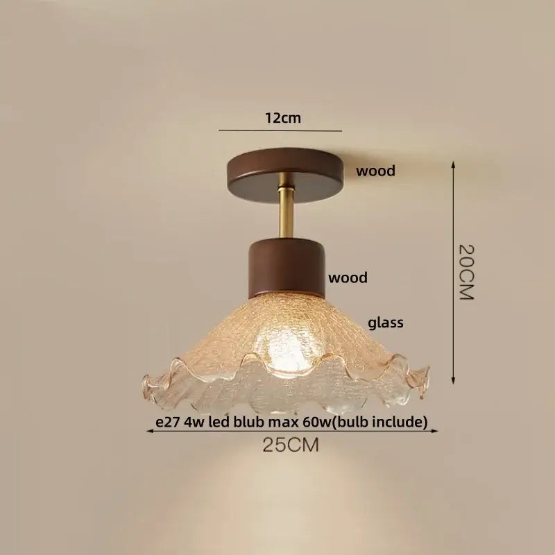 Modern amber glass wood ceiling light with warm-toned textured lampshade and ruffled edge for living room decorbites amber glass